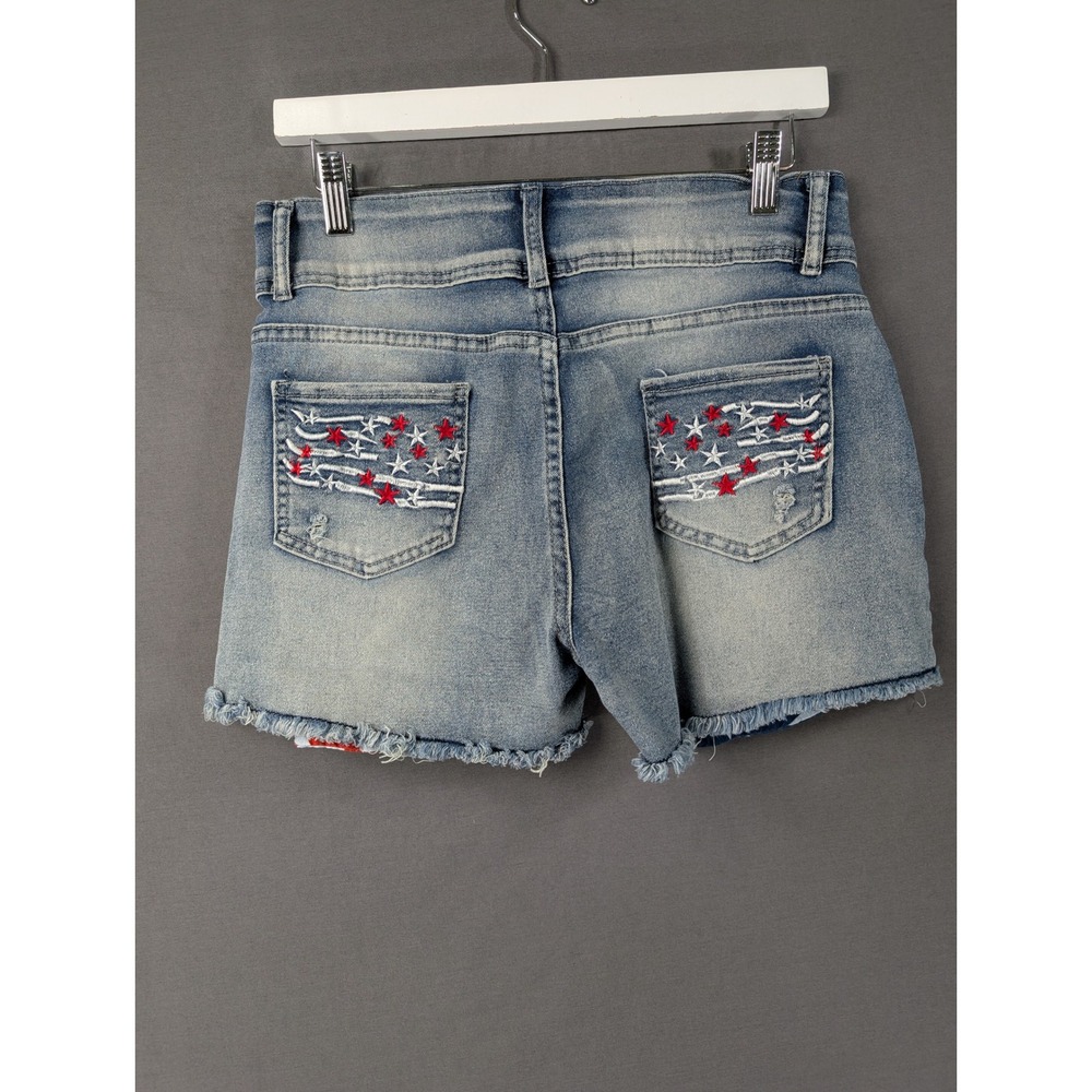 Unbranded Americana Distressed Denim Jean Shorts Blue Red White Stars Medium - Picture 2 of 7